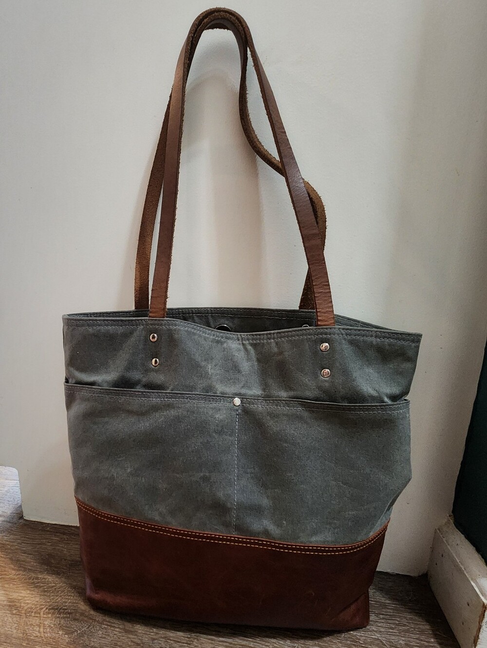 Red Staggerwing Waxed Canvas & Distressed Leather Two-Tone Urban Tote Bag